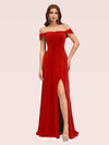 Sexy Mermaid Off Shoulder Long Side Slit Velvet Evening Prom Dresses Online