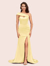 Sexy Mermaid One Shoulder Long Soft Satin Bridesmaid Dresses With Slit For Sale