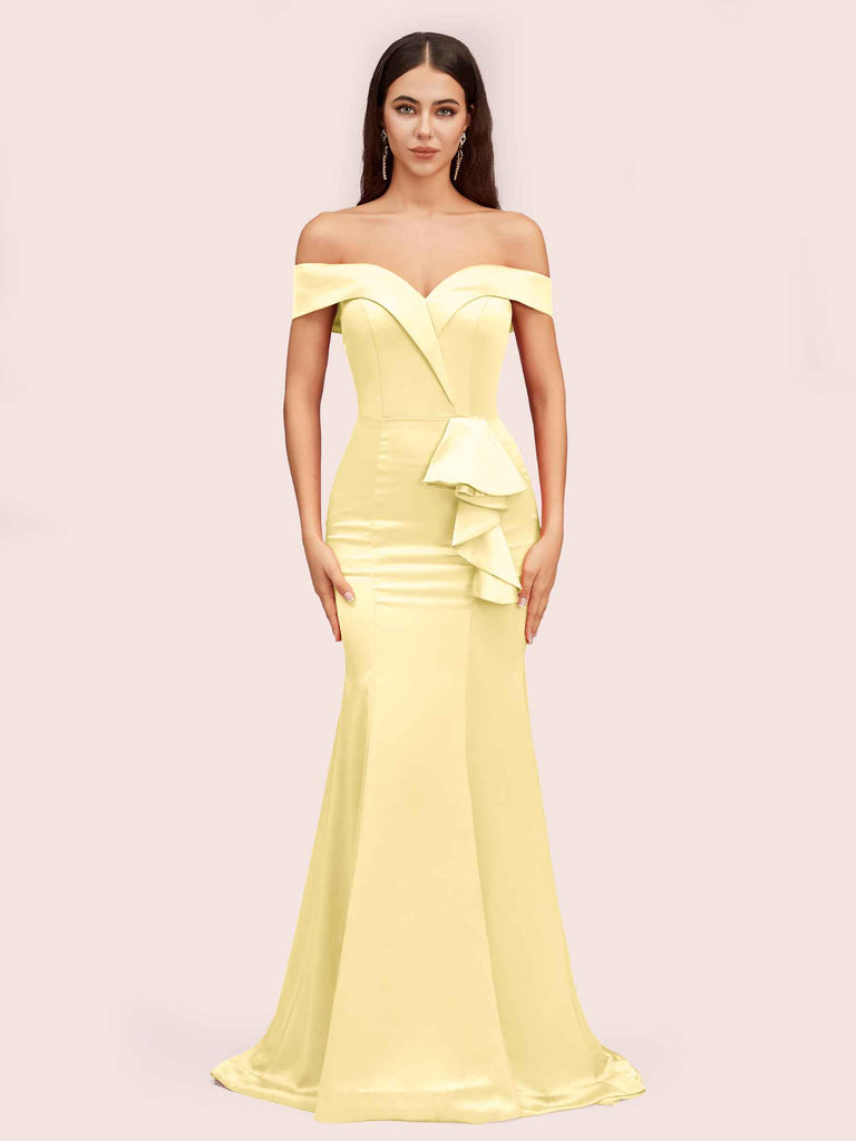 Elegant Soft Satin Mermaid Off Shoulder Unique Long Bridesmaid Dresses Online Elegant Soft Satin Mermaid Off Shoulder Unique Long Bridesmaid Dresses Online