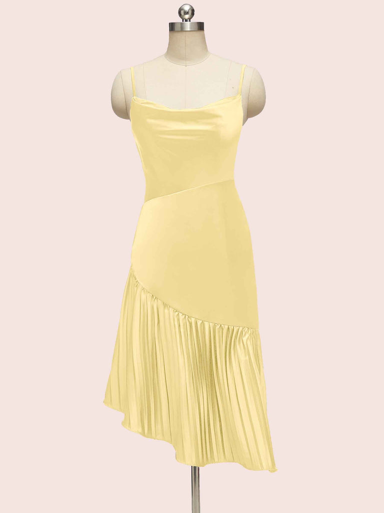 Sexy Spaghetti Straps Asymmetrical Short Soft Satin Prom Dresses Online