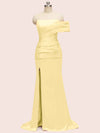 Elegant One Shoulder Long Side Slit Soft Satin Graduation Prom Dresses Online