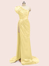 Sexy One Shoulder Side Slit Long Soft Satin Graduation Evening Prom Dresses