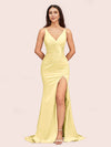 Sexy Mermaid V-neck Side Slit Long Soft Satin Graduation Prom Dresses Online
