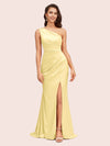 Elegant One Shoulder Mermaid Side Slit Soft Satin Bridesmaid Dresses