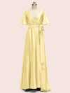 Elegant Bat Sleeves A-Line Long Soft Satin Party Prom Dresses Online