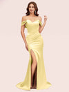 Sexy Off Shoulder Side Slit Long Soft Satin Mermaid Bridesmaid Dresses Online For Sale