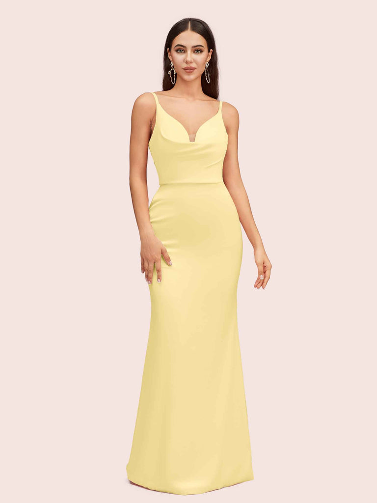 Sexy Spaghetti Straps Cowl Neck Backless Soft Satin Mermaid Formal Prom Dresses