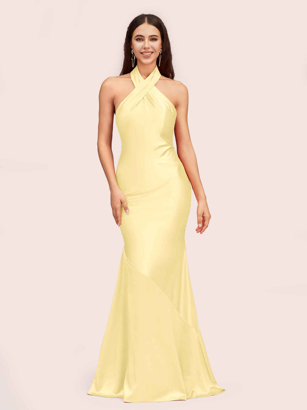 Sexy Backless Halter Sleeveless Long Mermaid Satin Bridesmaid Dresses Online