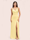 Simple Soft Satin Sexy Spaghetti Straps Long Side Slit Mermaid Graduation Prom Dresses