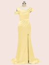 Sexy Side Slit Mermaid Long Soft Satin Women's Evening Prom Dresses With Slit