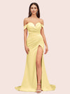 Sexy Side Slit Off Shoulder Long Silky Satin Mermaid Formal Prom Dresses Online