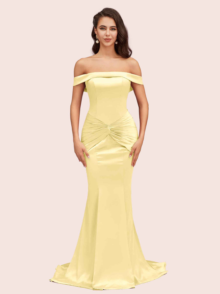 Sexy Off Shoulder Mermaid Long Soft Satin Bridesmaid Dresses 2023 For Sale
