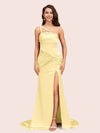 Sexy Mermaid One Shoulder Unique Side Slit Soft Satin Bridesmaid Dresses Online For Sale