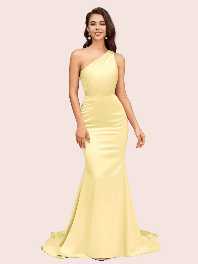 Sexy Backless One Shoulder Mermaid Soft Satin Party Prom Dresses Online Sexy Backless One Shoulder Mermaid Soft Satin Party Prom Dresses Online