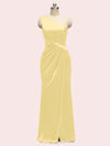 Elegant One Shoulder Long Soft Satin Mermaid Evening Prom Dresses With Slit