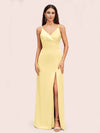 Simple Soft Satin Sexy Spaghetti Straps Long Side Slit Bridesmaid Dresses