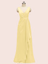 Elegant V-neck Floor Length Long Soft Satin Bridesmaid Dresses With Slit