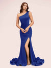 Sexy Side Slit One Shoulder Stretch Jersey Long Graduation Prom Dresses Online