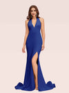 Sexy Backless Side Slit V-Neck Off Shoulder Jersey Long Mermaid Bridesmaid DressesSide Slit