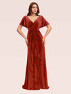 Elegant Velvet Bat Sleeves V-neck Long Bridesmaid Dresses Online