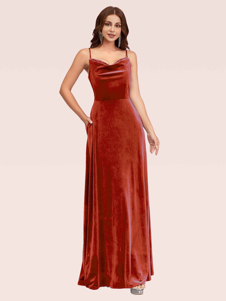 Sexy Velvet Spaghetti Straps Long Bridesmaid Dresses Online