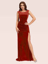 Sexy Open Back Velvet Scoop Long Mermaid Formal Prom Dresses With Slit