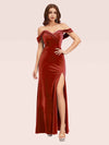 Sexy Side Slit Off Shoulder Long Mermaid Velvet Bridesmaid Dresses Online