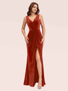 Elegant Mermaid V-Neck Long Side Slit Off Shoulder Velvet Bridesmaid Dresses
