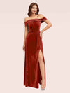 Elegant Stretch Velvet Off Shoulder Side Slit Long Bridesmaid Dresses Online