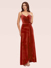 Elegant Velvet Spaghetti Straps V-neck Modern Long Prom Dresses With Slit