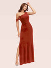Sexy One Shoulder Side Slit Long Velvet Graduation Prom Dresses For Women