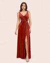 Modern Velvet V-Neck Side Slit Long Formal Prom Dresses Online