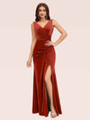 Elegant V-Neck Side Slit Long Velvet Formal Prom Dresses With Slit Online