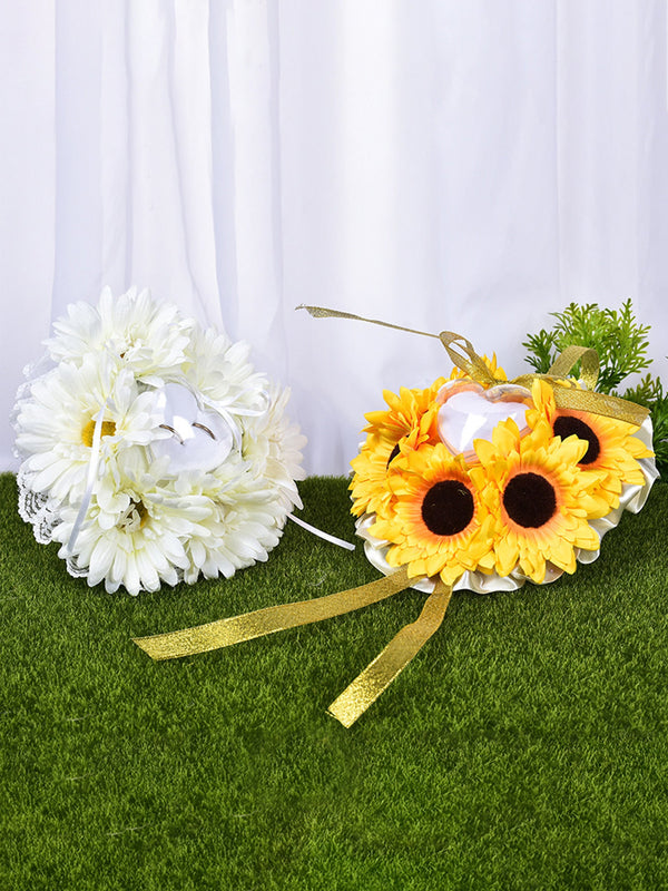Sunflower Flower Accessory Wedding Ring Pillow For Bride and Groom, JZH-5877