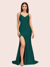 Sexy Mermaid Spaghetti Straps Side Slit Long Soft Satin Bridesmaid Dresses
