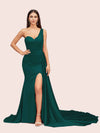 Sexy Mermaid One Shoulder Long Soft Satin Side Slit Bridesmaid Dresses For Sale