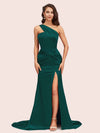 Sexy Mermaid One Shoulder Long Soft Satin Side Slit Bridesmaid Dresses Online