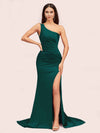 Sexy One Shoulder Mermaid Side Slit Long Soft Satin Bridesmaid Dresses Online