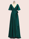 Elegant Bat Sleeves A-Line Long Soft Satin Party Prom Dresses Online