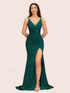 Sexy Mermaid V-neck Side Slit Long Soft Satin Bridesmaid Dresses Online For Sale