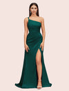 Sexy Soft Satin One Shoulder Side Slit Silky Long Mermaid Prom Dresses Online
