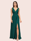 Sexy V-neck Long Side Slit Silk Satin Evening Prom Dresses Online