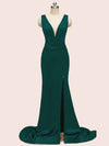 Sexy V-neck Criss Cross Side Slit Long Siky Satin Mermaid Bridesmaid Dresses Online