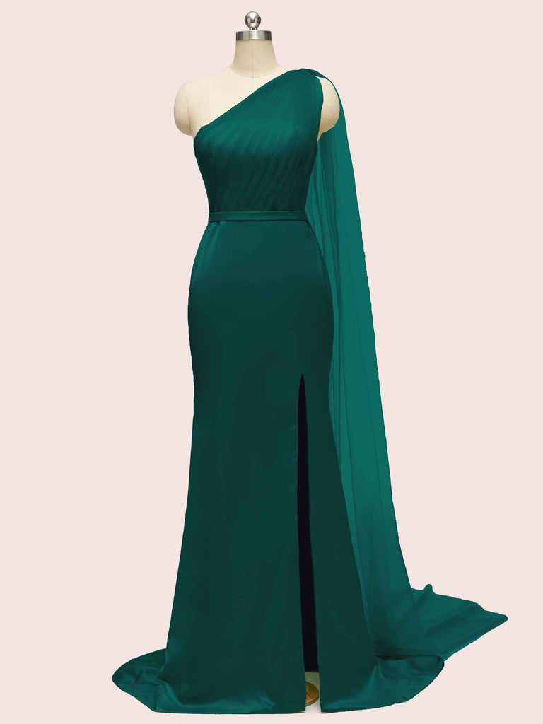 Elegant One Shoulder Unique Long Soft Satin Mermaid Bridesmaid Dresses Online