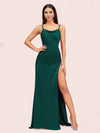 Sexy Spaghetti Straps Mermaid Long Soft Satin Bridesmaid Dresses With Slit