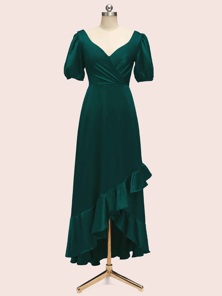 Beautiful Short Sleeves V-Neck Soft Satin Cheap Short Bridesmaid Dresses Beautiful Short Sleeves V-Neck Soft Satin Cheap Short Bridesmaid Dresses