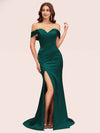 Sexy Off Shoulder Side Slit Long Soft Satin Mermaid Bridesmaid Dresses Online