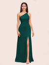 Simple Silky Satin One Shoulder Long Side Slit Bridesmaid Dresses Online