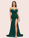 Sexy Side Slit Off Shoulder Long Silky Satin Mermaid Formal Prom Dresses Online