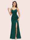 Simple Spaghetti Straps Mermaid Long Soft Satin Bridesmaid Dresses